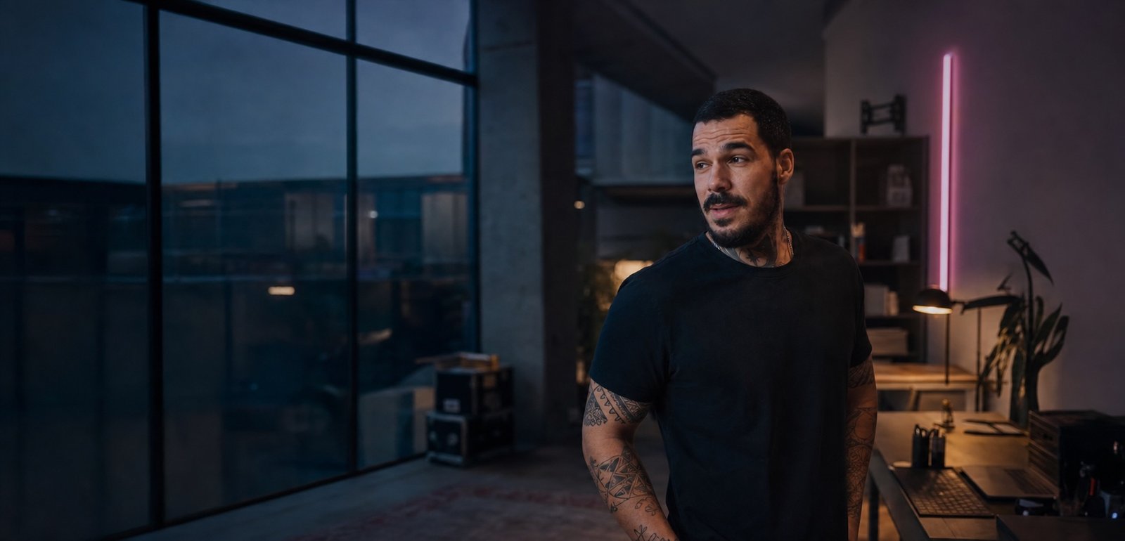 Killian in a creative studio at blue hour